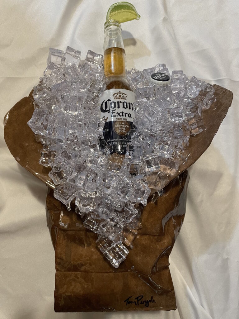 Corona on Ice brown bag by Tom Pergola fine art Los Angeles pop artist the King of Pop Art