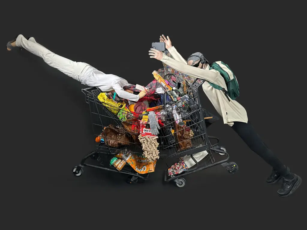 full grocery distracted shopper tom pergola fine art large piece sculpture art for sale