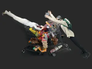 full grocery distracted shopper tom pergola fine art large piece sculpture art for sale