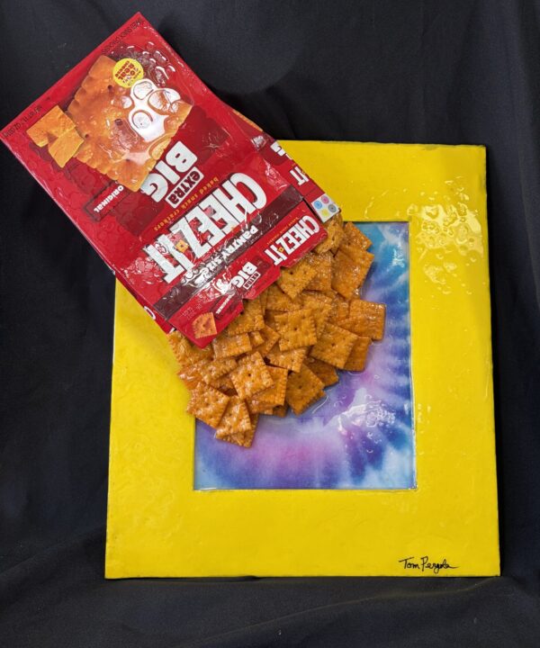 Cheez-It Spill detail view by Tom Pergola Fine Art, Los Angeles pop artist, the King of Pop Art